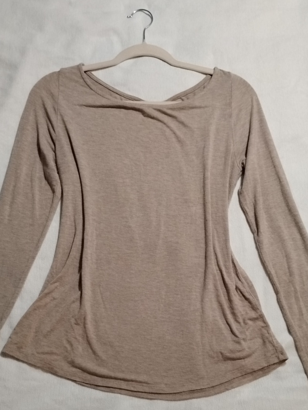 Cato Women's Long-Sleeve Boatneck Top in Taupe Small